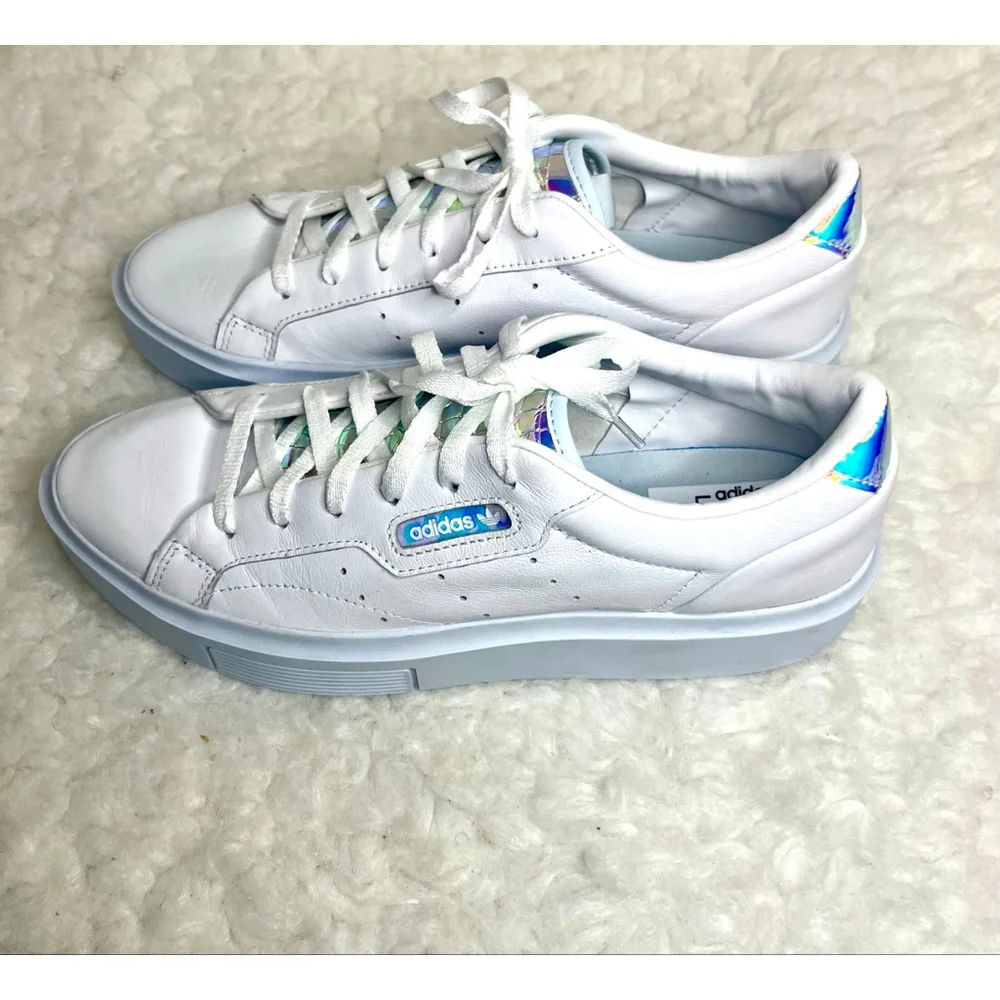 Adidas Sleek Super W Leather Sneakers Wifh Iridescent Tongue Women Size 11